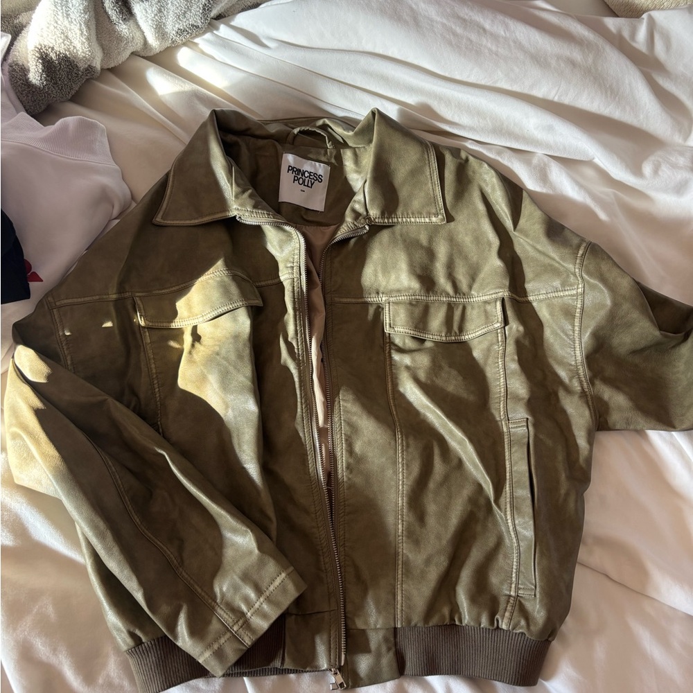Princess Polly Khaki leather Jacket